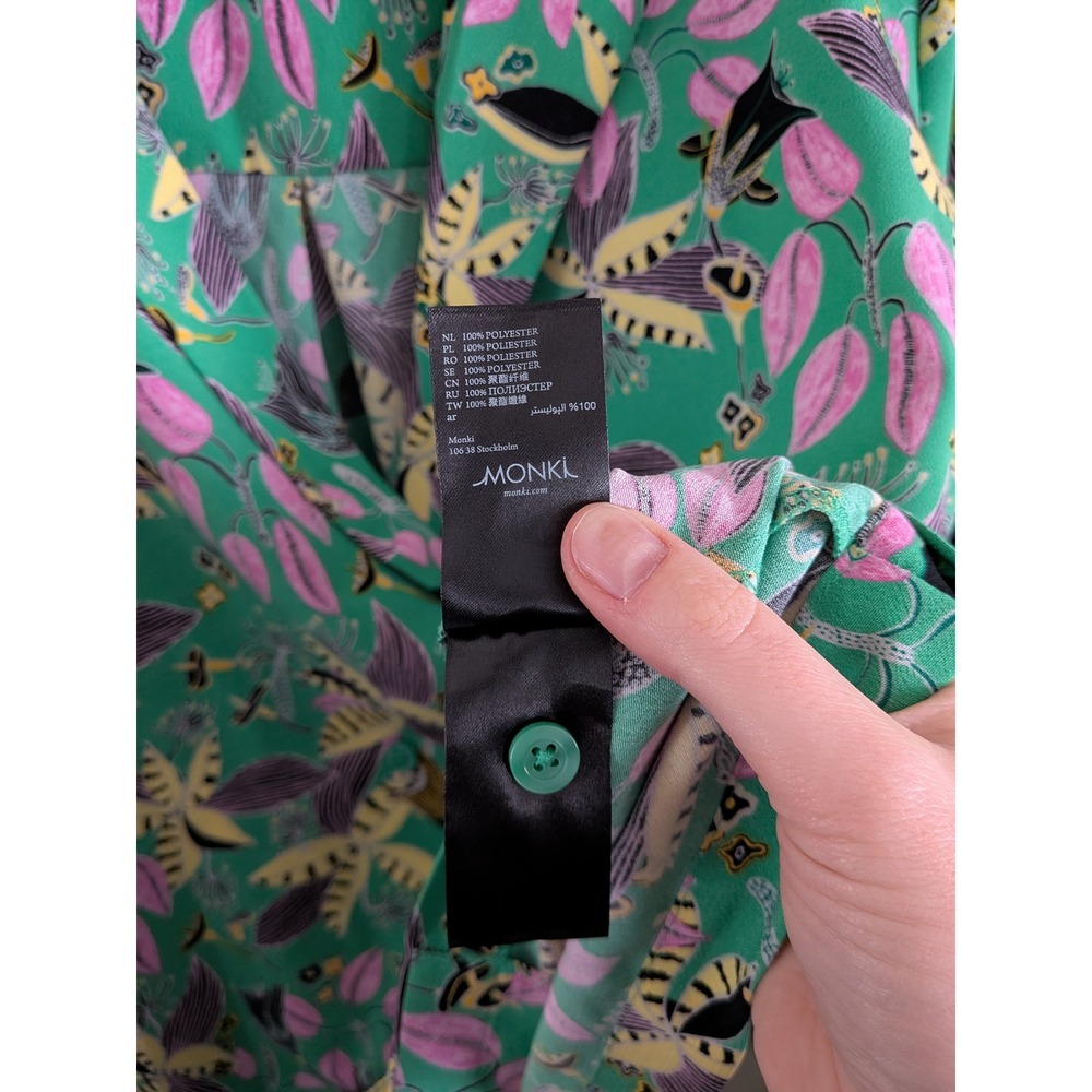 Monki Oversized Collared Double Breasted Blouse Green Pink Floral Medium - Picture 4 of 5